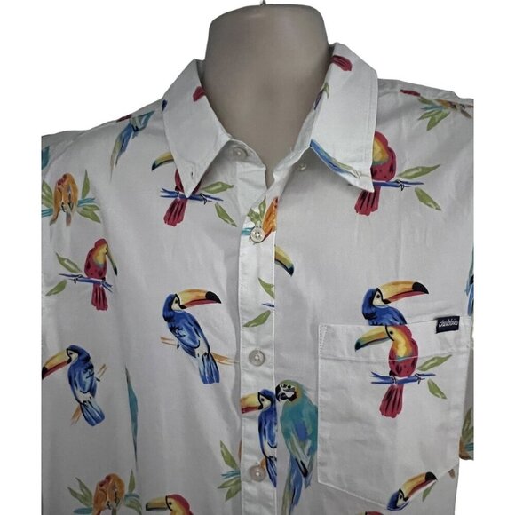 Chubbies Mens White Hawaiian Aloha Toucan Bird Button Up Shirt XL Pocket Cotton - Picture 5 of 7